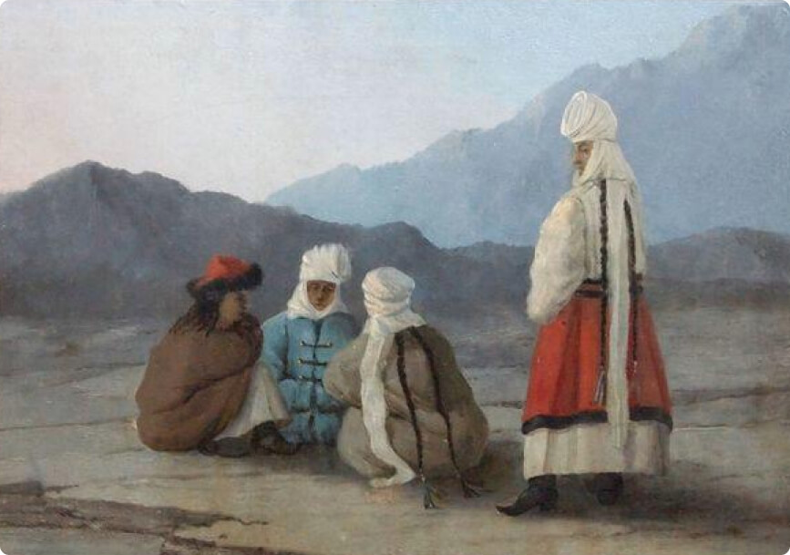 Типы киргизов. Рисунок П. М. Кошарова, 1857