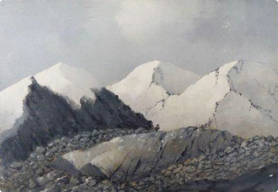 Вид оконечности верхнего ледника и его левой и правой части. Рисунок П. М. Кошарова, 1857