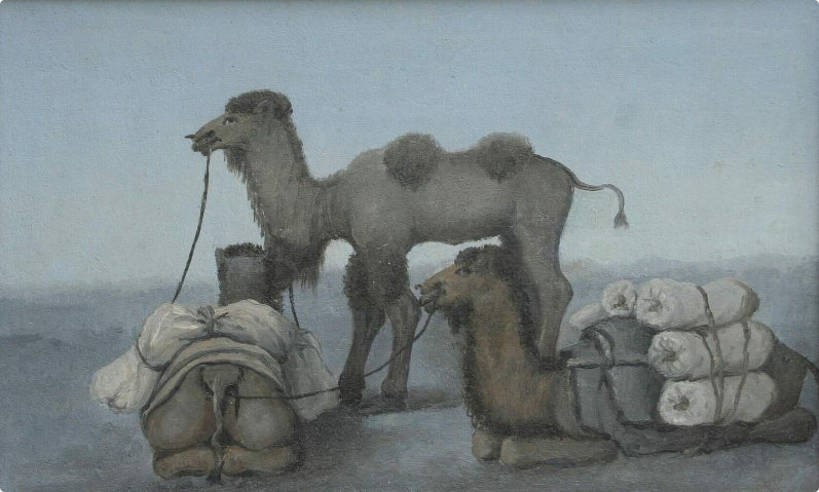 Верблюды на отдыхе у каравана. Рисунок П. М. Кошарова, после 1857