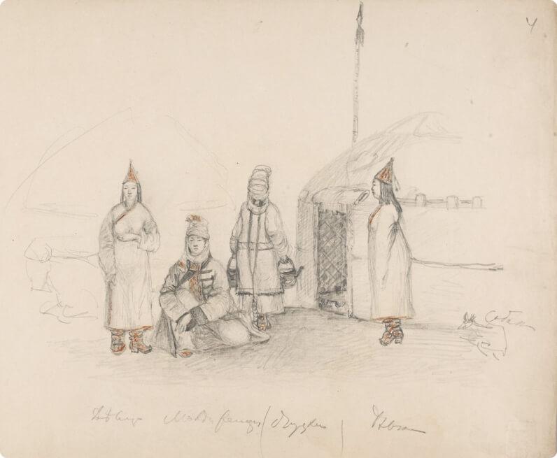 Кочевка иссык-кульских киргизов. Рисунки Ч. Валиханова, 1856